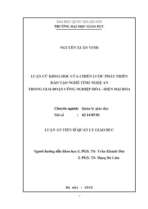 Luận văn thạc sĩ vnu ued luận cứ khoa học của chiến lược phát triển đào tạo nghề tỉnh nghệ an trong giai đoạn công nghiệp hóa hiện đại hóa luận án ts giáo dục học 60 14 05 01