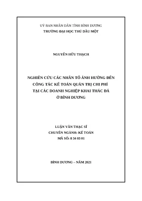 Luận văn nghiên cứu các nhân tố ảnh hưởng đến công tác kế toán quản trị chi phí tại các doanh nghiệp khai thác đá