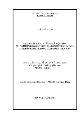 Luận văn thạc sĩ vnu ued giải pháp tăng cường xã hội hoá sự nghiệp giáo dục trên địa bàn huyện lục nam tỉnh bắc giang trong giai đoạn hiện nay luận văn ths giáo dục học 60 14 05
