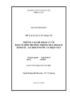 Luận văn thạc sĩ vnu ls những vấn đề pháp lý về bảo vệ môi trường trong quy hoạch kinh tế xã hội ở việt nam hiện nay