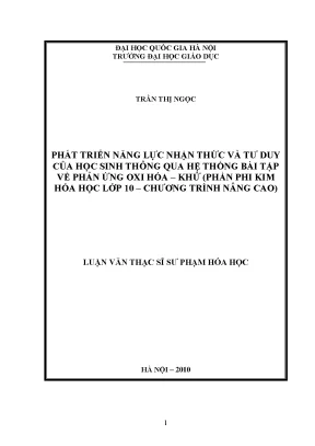 Luận văn thạc sĩ vnu ued phát triển năng lực nhận thức và tư duy của học sinh thông qua hệ thống bài tập hóa học về phản ứng oxi hóa khử phần phi kim hóa học lớp 10 chương trình nâng cao