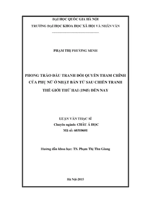 Luận văn thạc sĩ ussh phong trào đấu tranh đòi quyền tham chính của phụ nữ ở nhật bản từ sau chiến tranh thế giới thứ hai 1945 đến nay