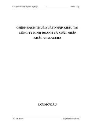 Luận văn tốt nghiệp chính sách thuế xuất nhập khẩu tại công ty kinh doanh và xuất nhập khẩu viglacera