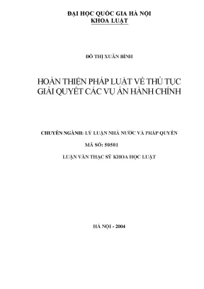 Luận văn thạc sĩ vnu ls hoàn thiện pháp luật về thủ tục giải quyết các vụ án hành chính luận văn ths luật