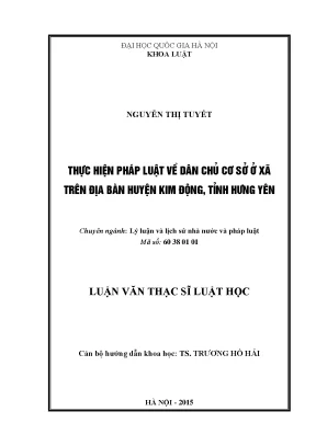 Luận văn thạc sĩ vnu ls thực hiện pháp luật về dân chủ ở xã trên địa bàn huyện kim động tỉnh hưng yên