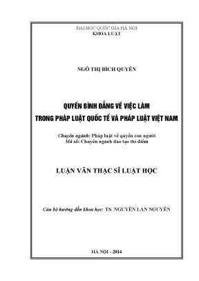 Luận văn thạc sĩ vnu ls quyền bình đẳng về việc làm trong pháp luật quốc tế và pháp luật việt nam luận văn ths pháp luật và quyền con người
