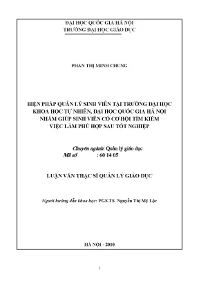 Luận văn thạc sĩ vnu ued biện pháp quản lý sinh viên tại trường đại học khoa học tự nhiên đại học quốc gia hà nội nhằm giúp sinh viên có cơ hội tìm kiếm việc làm phù hợp sau tốt nghiệp