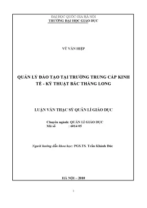 Luận văn thạc sĩ vnu ued quản lý đào tạo tại trường trung cấp kinh tế kỹ thuật bắc thăng long