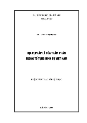Luận văn thạc sĩ vnu ls địa vị pháp lý của thẩm phán trong tố tụng hình sự việt nam