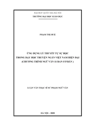Luận văn thạc sĩ vnu ued ứng dụng lí thuyết tự sự học trong dạy học truyện ngắn việt nam hiện đại chương trình ngữ văn 11 ban cơ bản