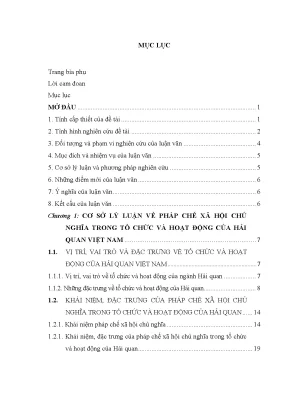 Luận văn thạc sĩ vnu ls pháp chế xã hội chủ nghĩa trong hoạt động của hải quan việt nam hiện nay qua thực tiễn tỉnh thừa thiên huế