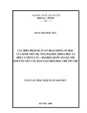 Luận văn thạc sĩ vnu ued các biện pháp quản lý hoạt động tự học của sinh viên trường đại học khoa học xã hội và nhân văn đại học quốc gia hà nội