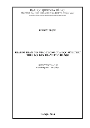 Luận văn thạc sĩ ussh thái độ tham gia giao thông của học sinh thpt trên địa bàn thành phố hà nội