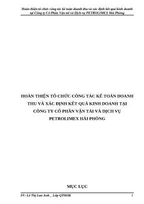 Luận văn hoàn thiện tổ chức công tác kế toán doanh thu và xác định kết quả kinh doanh tại công ty cổ phần vận tải và dịch vụ petrolimex hải phòng