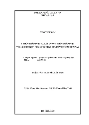 Luận văn thạc sĩ vnu ls ý thức pháp luật và xây dựng ý thức pháp luật trong điều kiện nhà nước pháp quyền việt nam hiện nay