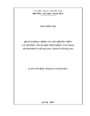 Luận văn thạc sĩ vnu ued quản lí hoạt động của tổ chuyên môn tại trường trung học phổ thông tân trào thành phố tuyên quang tỉnh tuyên quang
