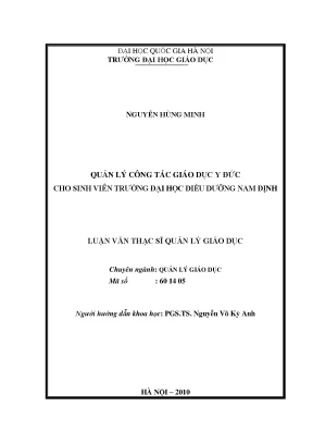Luận văn thạc sĩ vnu ued quản lý công tác giáo dục y đức cho sinh viên trường đại học điều dưỡng nam định