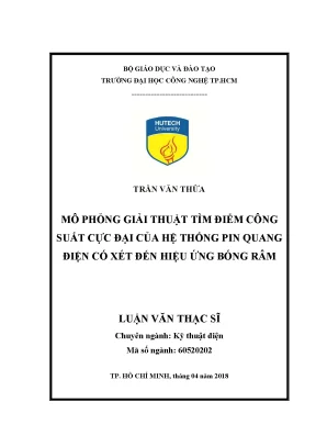 Luận văn thạc sĩ mô phỏng giải thuật tìm điểm công suất cực đại của hệ thống pin quang điện có xét đến hiệu ứng bóng râm