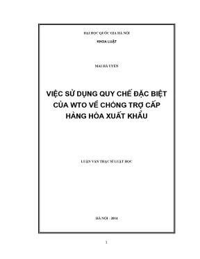 Luận văn thạc sĩ vnu ls việc sử dụng quy chế đặc biệt của wto về chống trợ cấp hàng hóa xuất khẩu