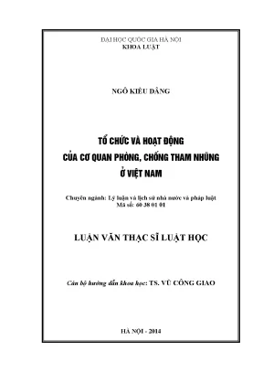 Luận văn thạc sĩ vnu ls tổ chức và hoạt động của cơ quan phòng chống tham nhũng