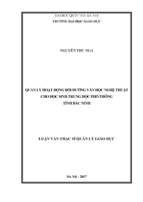Luận văn thạc sĩ vnu ued quản lý hoạt động bồi dưỡng văn học nghệ thuật cho học sinh trung học phổ thông tỉnh bắc ninh