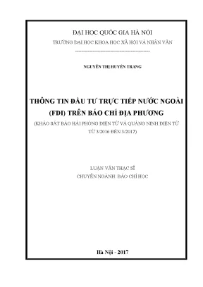 Luận văn thạc sĩ ussh thông tin đầu tư trực tiếp nước ngoài fdi trên báo chí địa phương khảo sát báo hải phòng điện tử và quảng ninh điện tử từ 3 2016 đến 3 2017