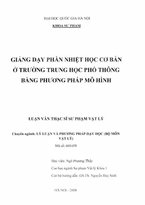 Luận văn thạc sĩ vnu ued giảng dạy phần nhiệt học cơ bản ở trường trung học phổ thông bằng phương pháp mô hình