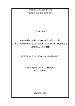 Luận văn thạc sĩ vnu ued biện pháp quản lý đội ngũ giảng viên của trường cao đẳng kinh tế kỹ thuật thái bình giai đoạn 2011 2020