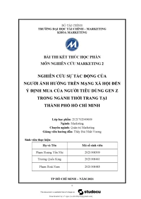 Nghiên cứu sự tác động của người ảnh hưởng trên mạng xã hội đến ý định mua của người tiêu dùng gen z trong ngành thời trang tại thành phố hồ chí minh