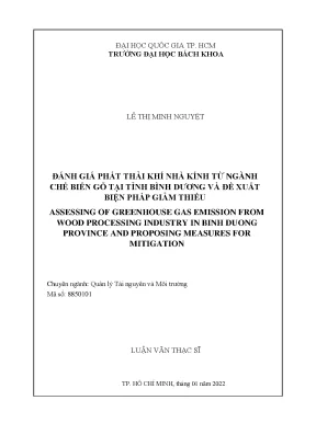 Đánh giá phát thải khí nhà kính từ ngành chế biến gỗ tại tỉnh bình dương và đề xuất biện pháp giảm thiểu