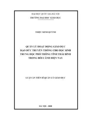 Luận văn thạc sĩ vnu ued quản lý hoạt động giáo dục đạo đức truyền thống cho học sinh trung học phổ thông tỉnh thái bình trong bối cảnh hiện nay