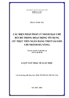 Luận văn thạc sĩ vnu ls các biện pháp pháp lý nhằm hạn chế rủi ro trong hoạt động tín dụng từ thực tiễn ngân hàng tmcp sài gòn chi nhánh đà nẵng