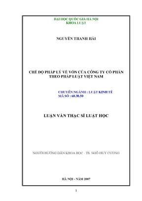 Luận văn thạc sĩ vnu ls chế độ pháp lý về vốn của công ty cổ phần theo pháp luật việt nam