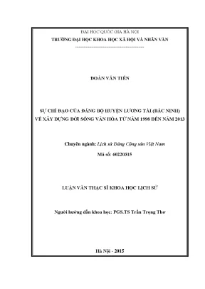Luận văn thạc sĩ ussh sự chỉ đạo của đảng bộ huyện lương tài bắc ninh về xây dựng đời sống văn hóa từ năm 1998 đến năm 2013