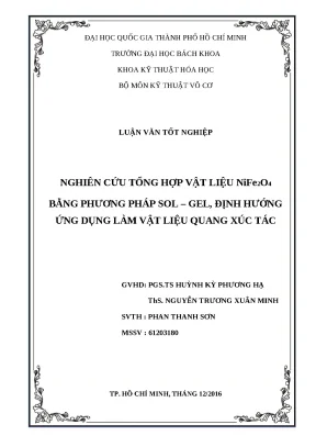 Luận văn tốt nghiệp nghiên cứu tổng hợp vật liệu nife2o4 bằng phương pháp sol gel định hướng ứng dụng làm vật liệu quang xúc tác