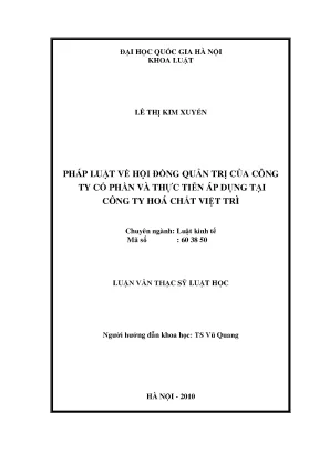 Luận văn thạc sĩ vnu ls pháp luật về hội đồng quản trị của công ty cổ phần và thực tiễn áp dụng tại công ty hóa chất việt trì