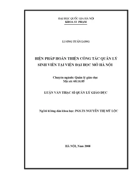 Luận văn thạc sĩ vnu ued biện pháp hoàn thiện công tác quản lý sinh viên tại viện đại học mở hà nội