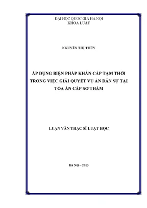 Luận văn thạc sĩ vnu ls áp dụng biện pháp khẩn cấp tạm thời trong việc giải quyết vụ án dân sự tại tòa án cấp sơ thẩm