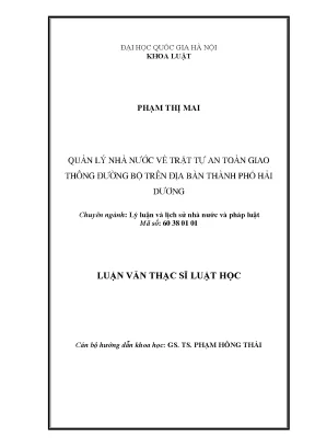 Luận văn thạc sĩ vnu ls quản lý nhà nước về trật tự an toàn giao thông đường bộ trên địa bàn thành phố hải dương