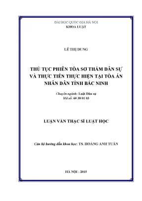 Luận văn thạc sĩ vnu ls thủ tục phiên tòa sơ thẩm dân sự và thực tiễn thực hiện tại tòa án nhân dân tỉnh bắc giang
