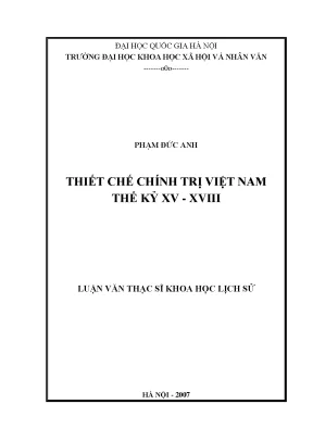 Luận văn thạc sĩ ussh thiết chế chính trị việt nam thế kỷ xv xviii