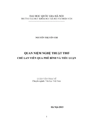 Luận văn thạc sĩ ussh quan niệm nghệ thuật thơ chế lan viên qua phê bình và tiểu luận