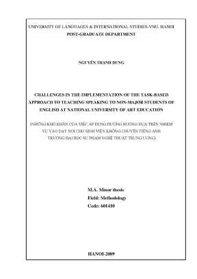 Luận văn thạc sĩ vnu ued challenges in the implementation of the task based approach to teaching speaking to non major students of english at national university of art education