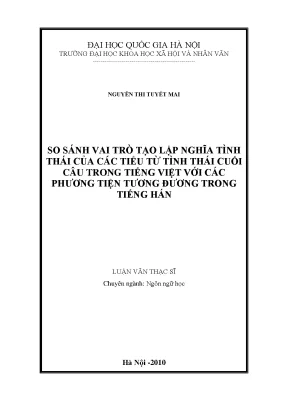 Luận văn thạc sĩ ussh so sánh vai trò tạo lập nghĩa tình thái của các tiểu từ tình thái cuối câu trong tiếng việt với các phương tiện tương đương trong tiếng hán 60 22 01