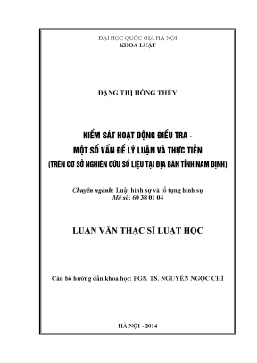 Luận văn thạc sĩ vnu ls kiểm sát hoạt động điều tra một số vấn đề về lý luận và thực tiễn trên cơ sở nghiên cứu số liệu tại địa bàn tỉnh nam định