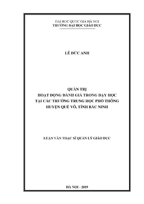 Luận văn thạc sĩ vnu ued quản trị hoạt động đánh giá trong dạy học tại các trường trung học phổ thông huyện quế võ tỉnh bắc ninh