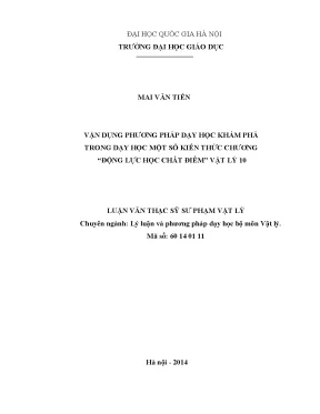 Luận văn thạc sĩ vnu ued vận dụng phương pháp dạy học khám phá trong dạy học một số kiến thức chương động lực học chất điểm vật lí 10
