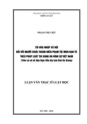 Luận văn thạc sĩ vnu ls tái hòa nhập xã hội đối với người chưa thành niên phạm tội mãn hạn tù theo pháp luật thi hành án hình sự việt nam trên cơ sở số liệu thực tiễn địa bàn tỉnh hà giang