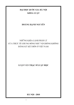 Luận văn thạc sĩ vnu ls những khia cạnh pháp lý của thực tế nam nữ chung sống như vợ chồng không đăng ký kết hôn ở việt nam