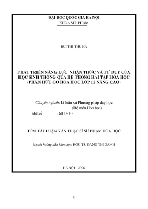 Luận văn thạc sĩ vnu ued phát triển năng lực nhận thức và tư duy của học sinh thông qua hệ thống bài tập hóa học phần hữu cơ hóa học lớp 12 nâng cao